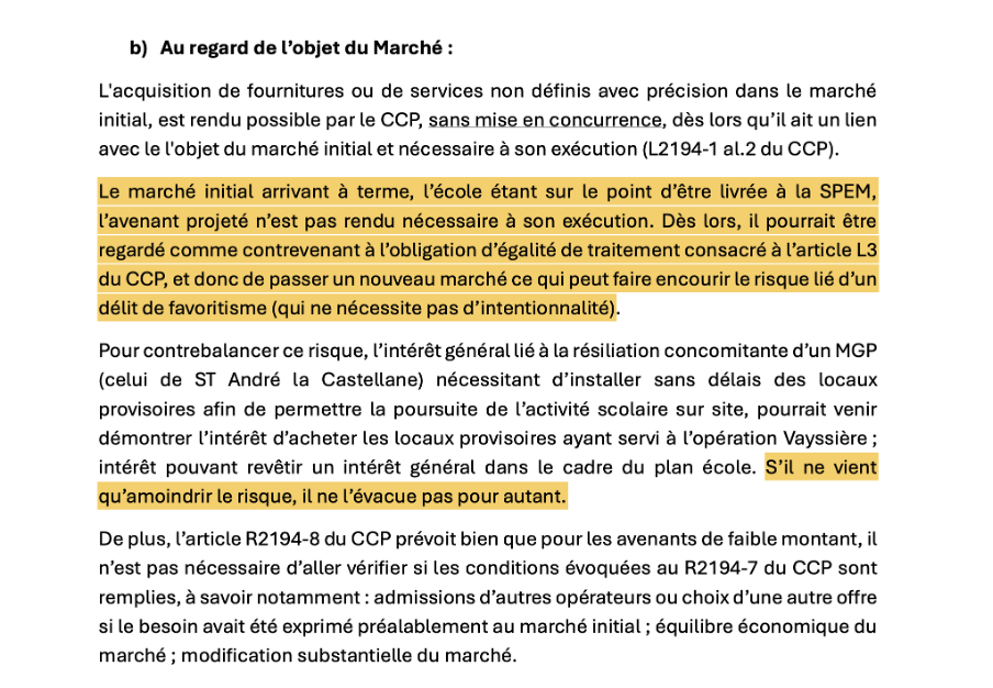 Avant de minimiser le risque dans sa conclusion, la note du secrétaire général de la SPEM cherche des pistes pour contourner les obstacles juridiques s’opposant au rachat des structures provisoires de l’école Vayssière. Sans vraiment y parvenir.