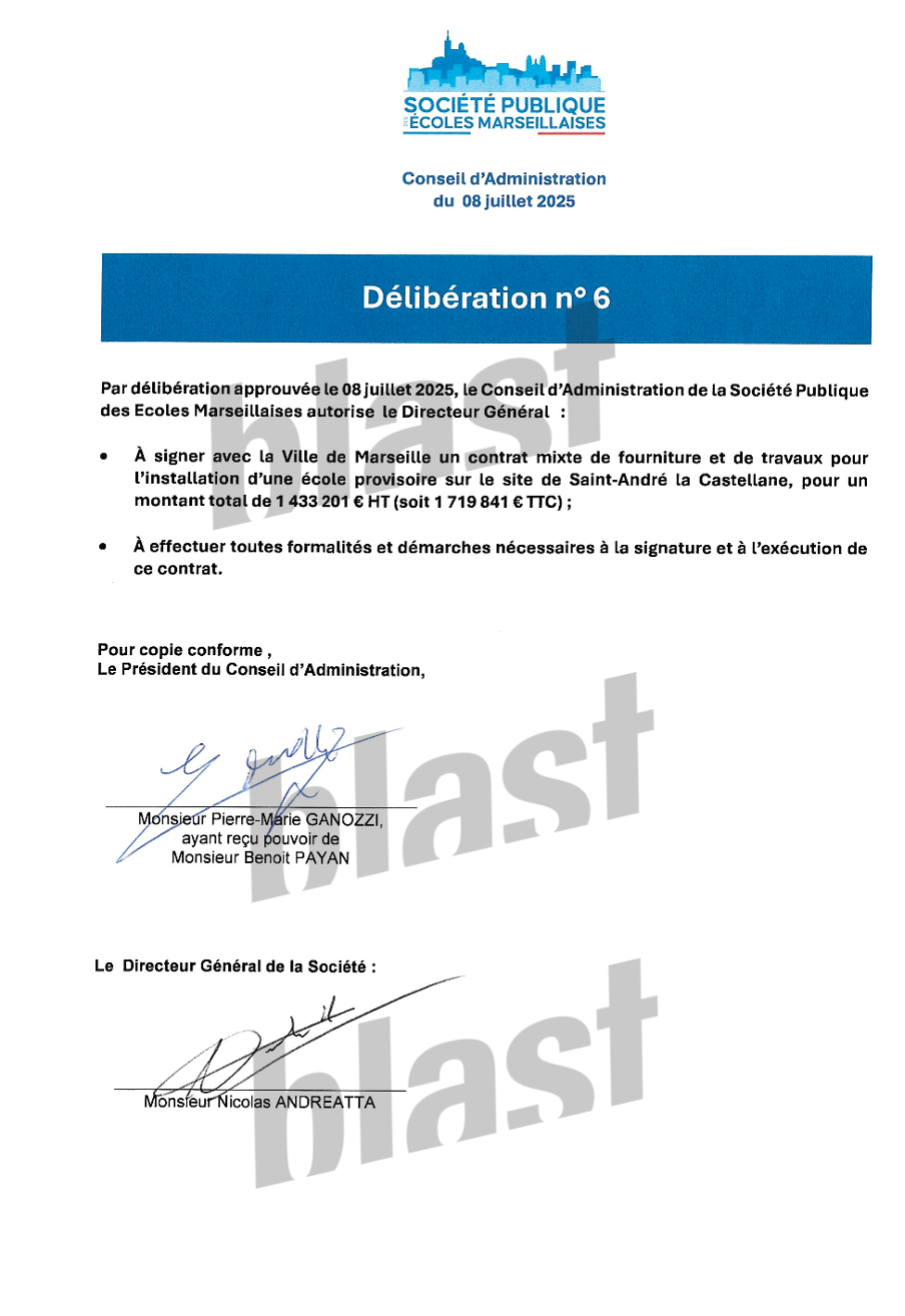 La délibération de février 2025 actant le rachat par la SPEM, voté à l’unanimité, puis le marché passé par la ville pour racheter la structure. Entre le devis initial et le contrat final, la facture passe de 986 000 euros à 1 433 201 euros hors taxes. Un bel écart.